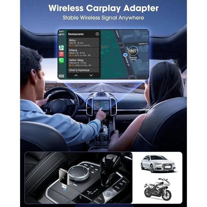 کارپلی و اندروید اتو مدل Wireless CarPlayAndroid Auto Q1J به همراه مبدل USB به USB-C