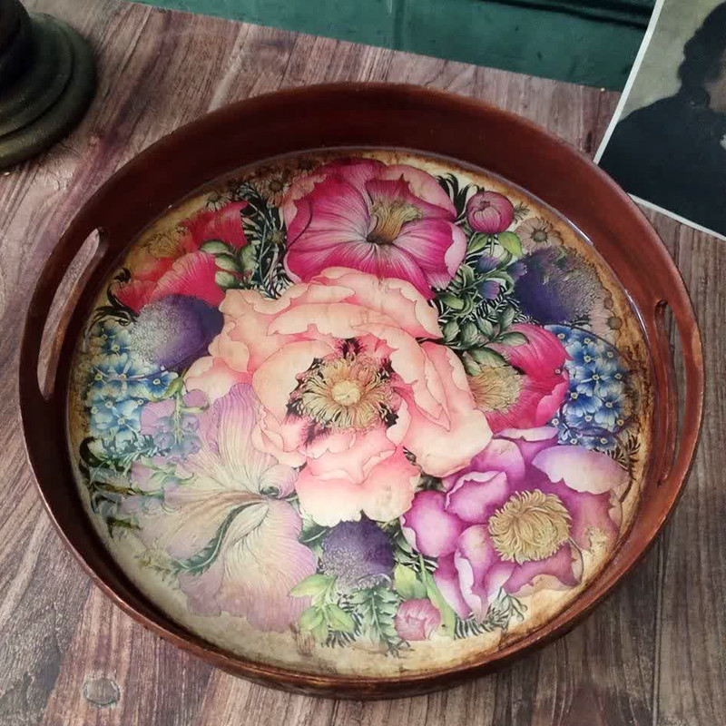 سینی دسته دار مدل باغ گلها سایز 29*29 سانتی متر