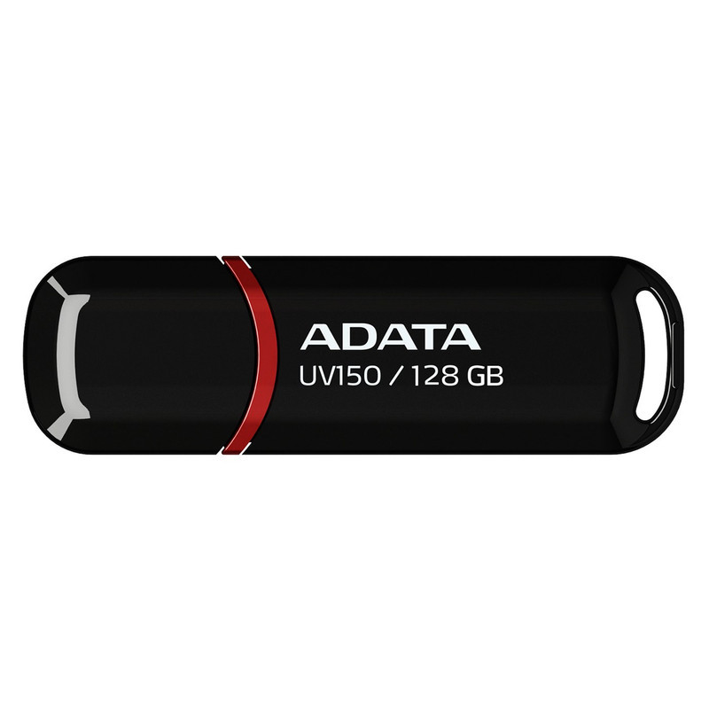 فلش مموری ای دیتا مدل UV150 ظرفیت 128 گیگابایت با رابط USB 3.2 Gen1 و پشتیبانی از انواع سیستم‌عامل، طراحی درپوش‌دار و سازگار با کامپیوتر، لپ‌تاپ، موبایل و تلویزیون