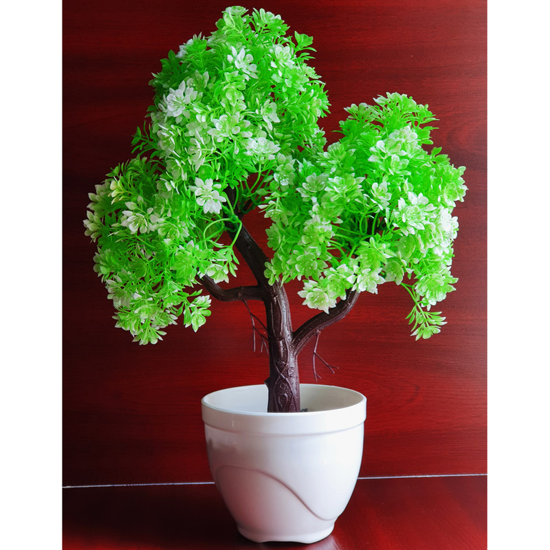گلدان پلاستیکی به همراه گل مصنوعی مدل بنسای ابعاد 35x23x11 سانتی‌متر وزن 650 گرم کد 01