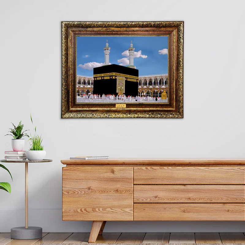 تابلو فرش ماشینی نقش نگار رضوی طرح کعبه کد 530H