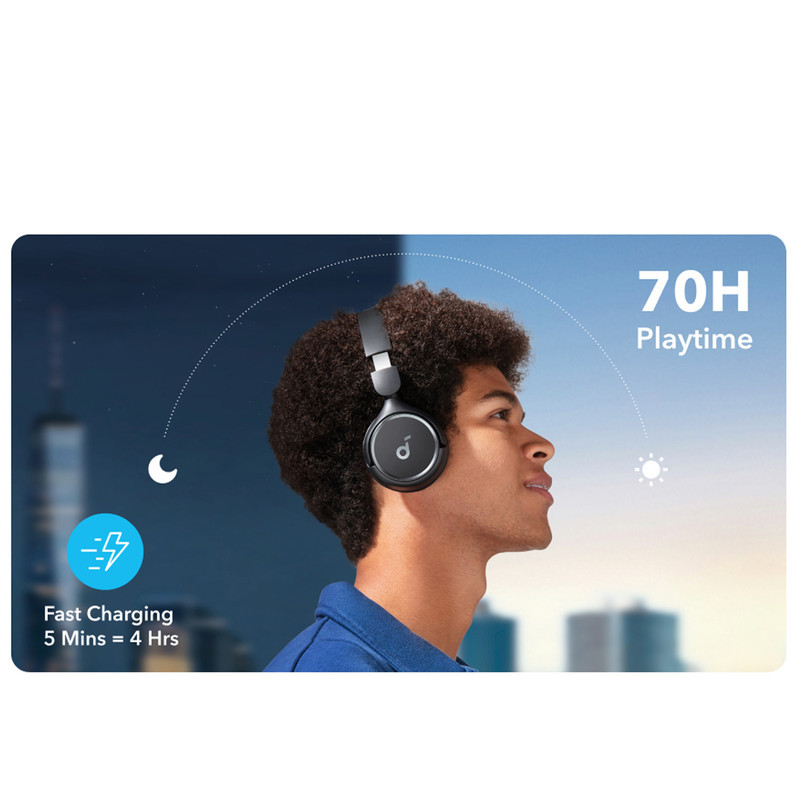 هدفون بلوتوثی انکر مدل Soundcore H30i بدون قابلیت نویز کنسلینگ، درگاه شارژ USB Type-C، دارای میکروفون داخلی با کیفیت بالا، مجهز به فناوری BassUp، مقاومت در برابر رطوبت و عرق