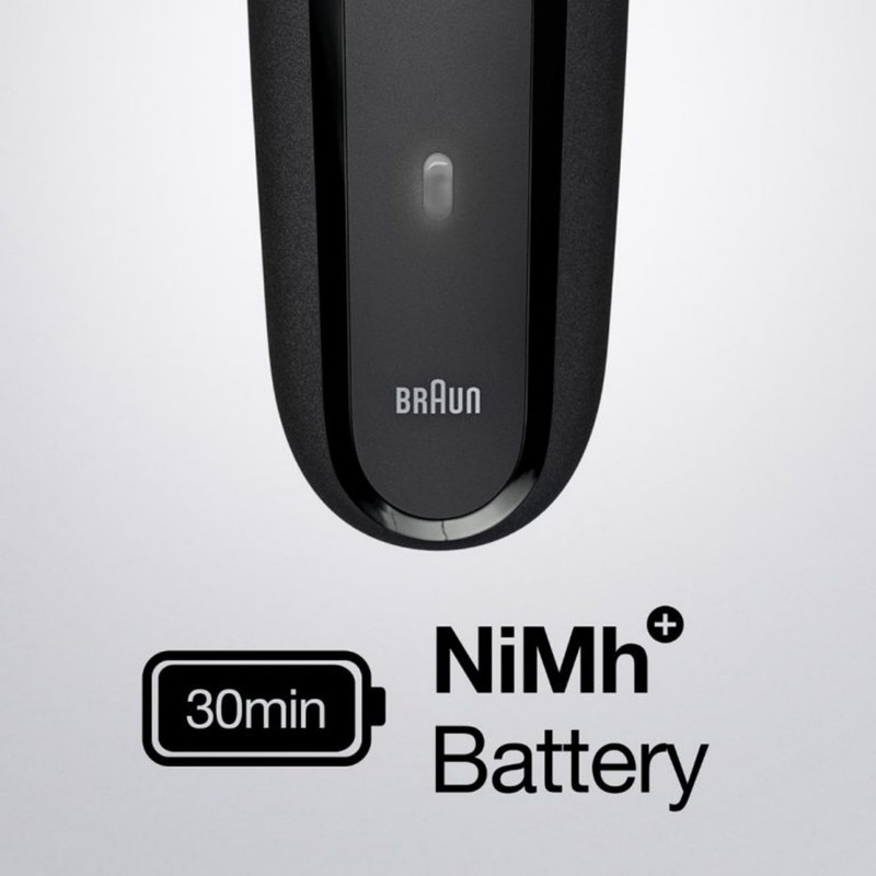 ماشین اصلاح موی صورت براون مدل 300S با 3 تیغه فویلی ضد التهاب، تیغه‌های فلکس حساس به فشار، شارژ سریع 5 دقیقه‌ای و استفاده 30 دقیقه‌ای، مقاوم در برابر آب و قابلیت استفاده با برق و باتری