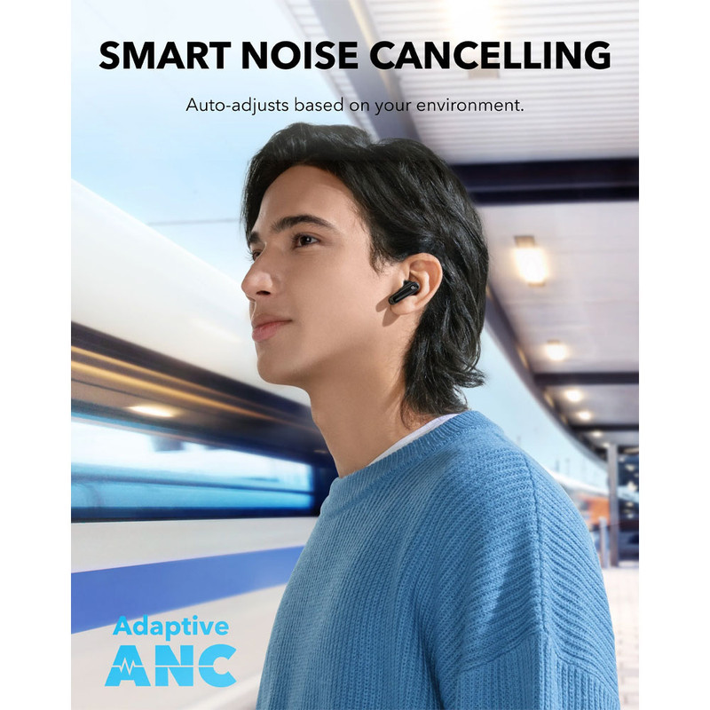 هدفون بلوتوثی انکر مدل Soundcore P40i با نویز کنسلینگ فعال (ANC)، نویز کنسلینگ (ENC)، درگاه شارژ USB Type-C، دارای 6 میکروفون داخلی با بهره‌گیری از هوش مصنوعی، پشتیبانی از فرمان لمسی، مقاوم در برابر آب