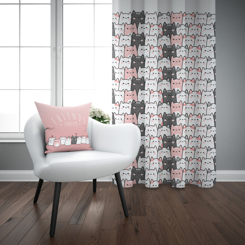 پرده مدل اتاق کودک طرح گربه سایز 140x280 سانتی متر