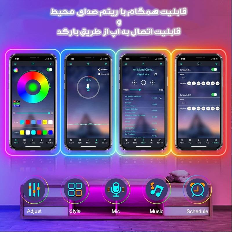 ریسه نئون لومیز مدل APP-5M RGB طول ۵ متر به همراه آداپتور