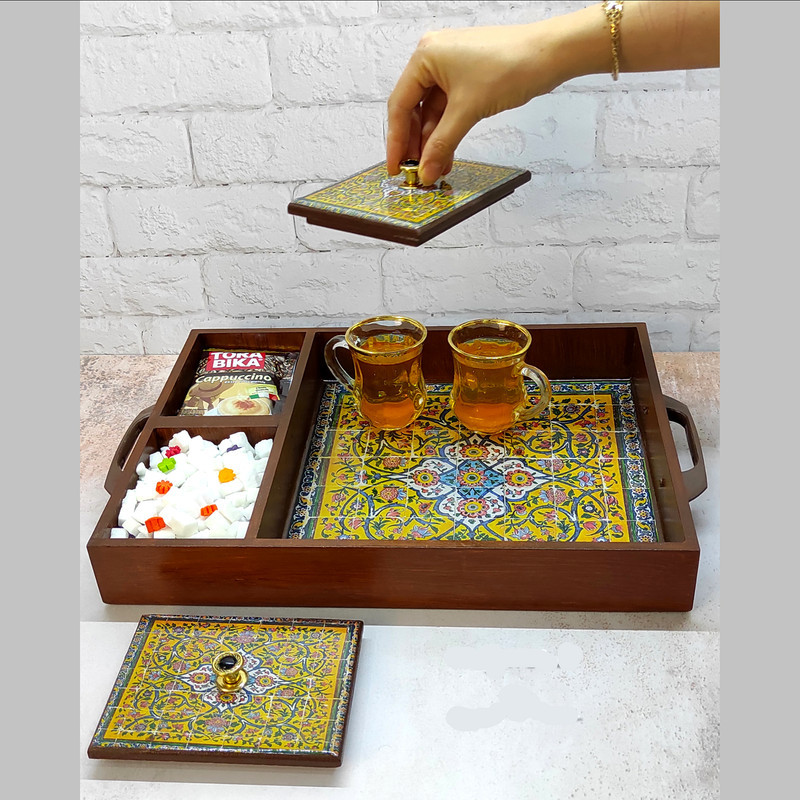 سینی چوبی رزینی مدل نوش نگار کد34