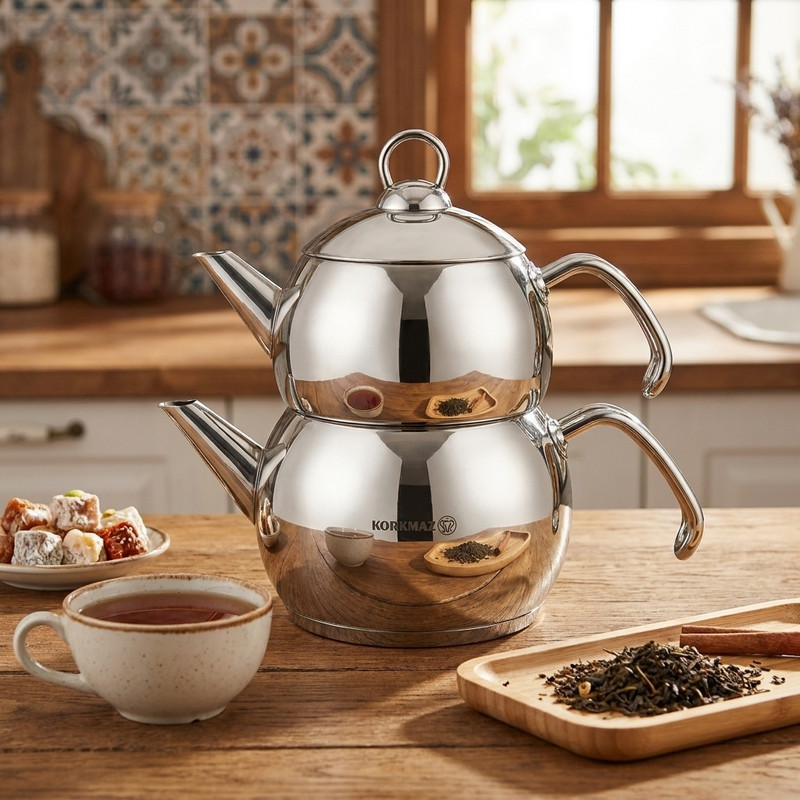 ست کتری و قوری کرکماز مدل استیل کد 104