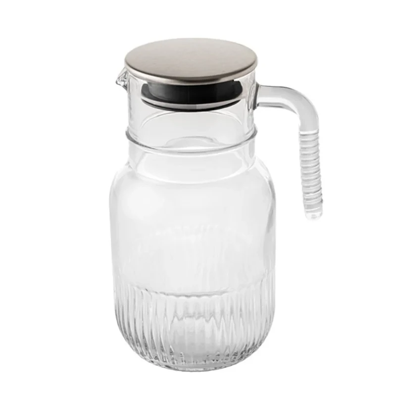 بطری لیمون مدل شیشه ای شیاردار درب استیل کد H2357