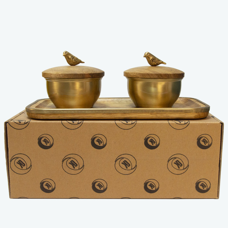قندان گلد کیش مدل برد کد GK829476 بسته 2 عددی به همراه سینی