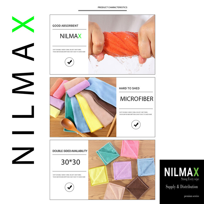 دستمال نظافت خانه و آشپزخانه میکروفایبر، حوله‌ای مدل NILMAX H008 بسته 5 عددی