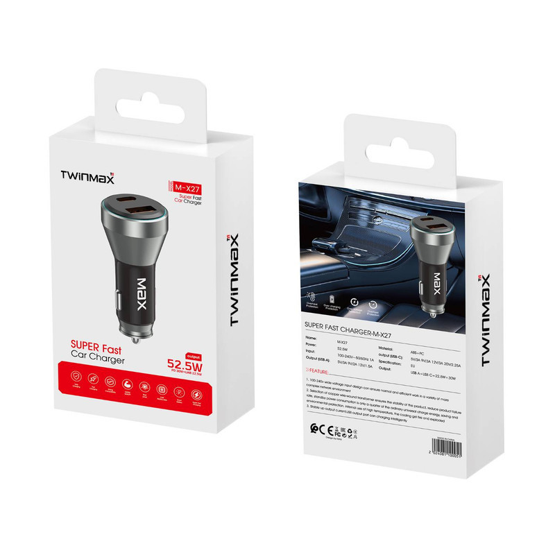 شارژر فندکی 30 وات دو پورت تویین مکس مدل MX-27