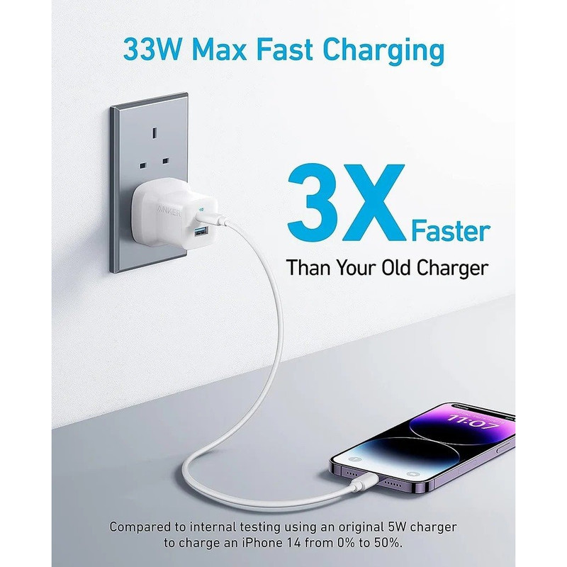 شارژر دیواری 33 وات انکر مدل B2331K21 به همراه کابل USB-C به لایتنینگ به طول 1 متر