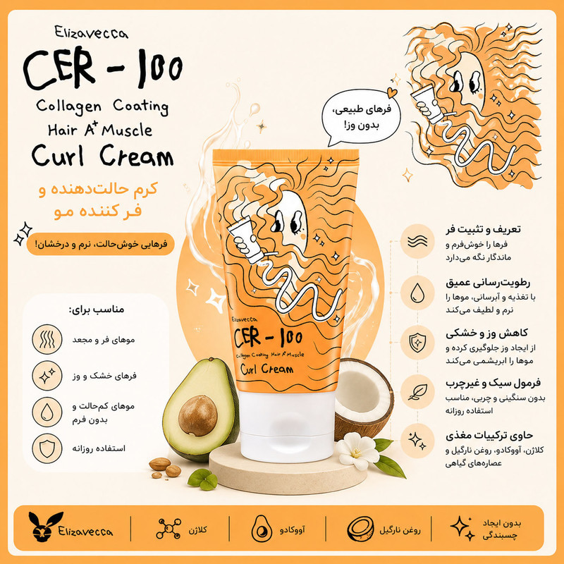 کرم مو الیزاوکا مدل CER-100 Collagen Coating Hair A+ Muscle مناسب برای موی فر و مجعد حجم 150 میلی لیتر