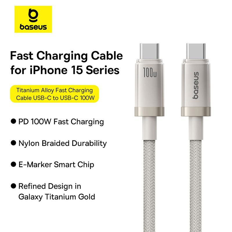 کابل تبدیل USB-C بیسوس مدل Titanium Series 100W طول 1 متر