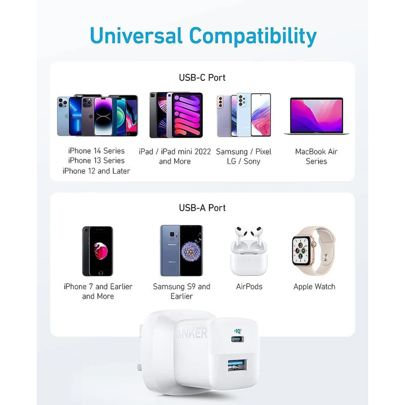 شارژر دیواری 33 وات انکر مدل B2331K21 به همراه کابل USB-C به لایتنینگ به طول 1 متر