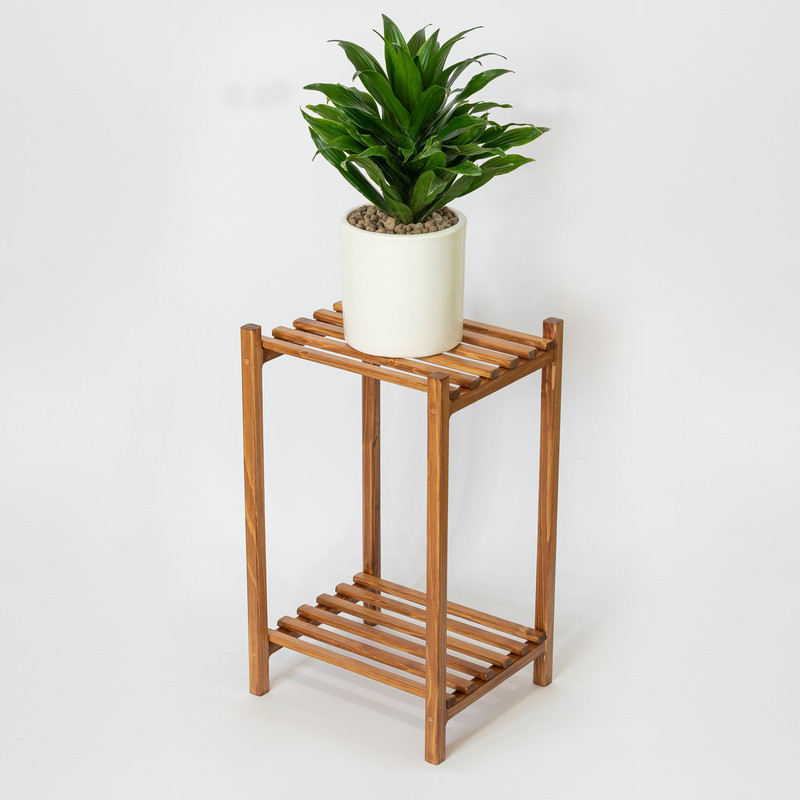 استند گلدان چوبی دو طبقه چرو از چوب نراد مقاوم، ضد آب و ضد خش با ابعاد 50x25x25 cm، مناسب نگهداری گلدان، دکوراتیو و قفسه‌بندی