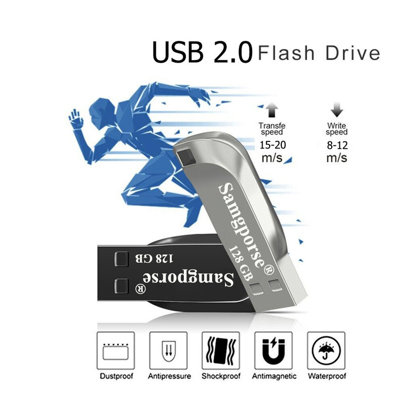 فلش مموری فلزی سمگپرس مدل HIGH SPEED ظرفیت 128 گیگابایت با رابط USB 2.0، سرعت خواندن 20 مگابایت بر ثانیه، طراحی بدون درپوش و شیار اتصال بند، سازگار با تمامی سیستم‌عامل‌ها و دستگاه‌های موبایل، کامپیوتر، لپ‌تاپ و تلویزیون