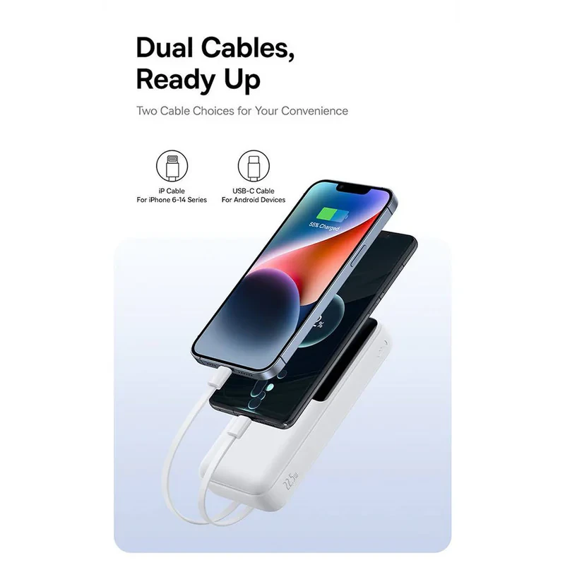 پاوربانک 22 وات بیسوس مدل LIPOW Dual ظرفیت 20000 میلی‌آمپرساعت به همراه کابل USB-C و لایتنینگ