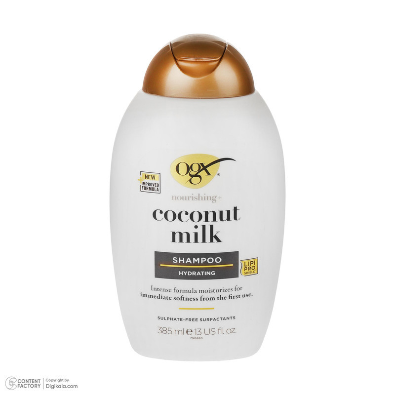 شامپو مو او جی ایکس مدل Coconut Milk مناسب برای انواع مو حجم 385 میلی لیتر