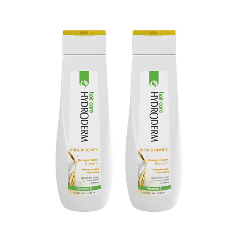 شامپو مو ترمیم‌کننده و تقویت‌کننده هیدرودرم مدل شیر و عسل مناسب انواع مو حجم 250 میلی‌لیتر بسته 2 عددی