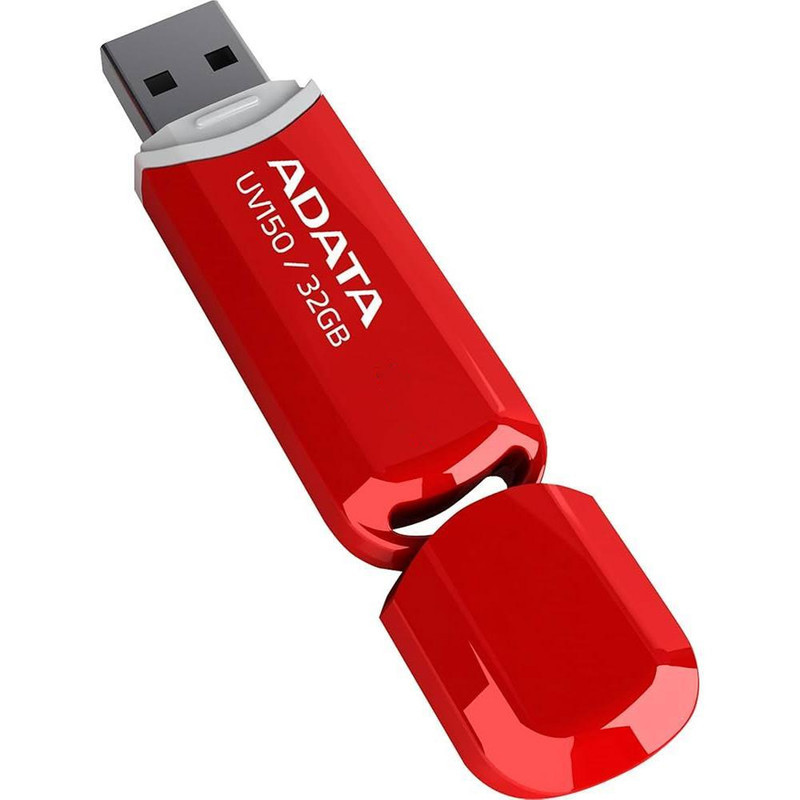فلش مموری ای دیتا مدل UV150 ظرفیت 32 گیگابایت با رابط USB 3.2 Gen1، سرعت خواندن 90 مگابایت بر ثانیه، سرعت نوشتن 40 مگابایت بر ثانیه، طراحی درپوش‌دار و سازگار با ویندوز، مک و لینوکس