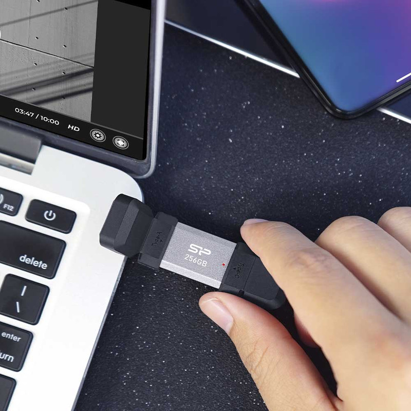 فلش مموری OTG سیلیکون پاور مدل C51 ظرفیت 128 گیگابایت با رابط USB3.2 Type-A و Type-C، مقاوم در برابر ضربه، شوک و گرد و غبار، مناسب تلفن همراه و لپ‌تاپ