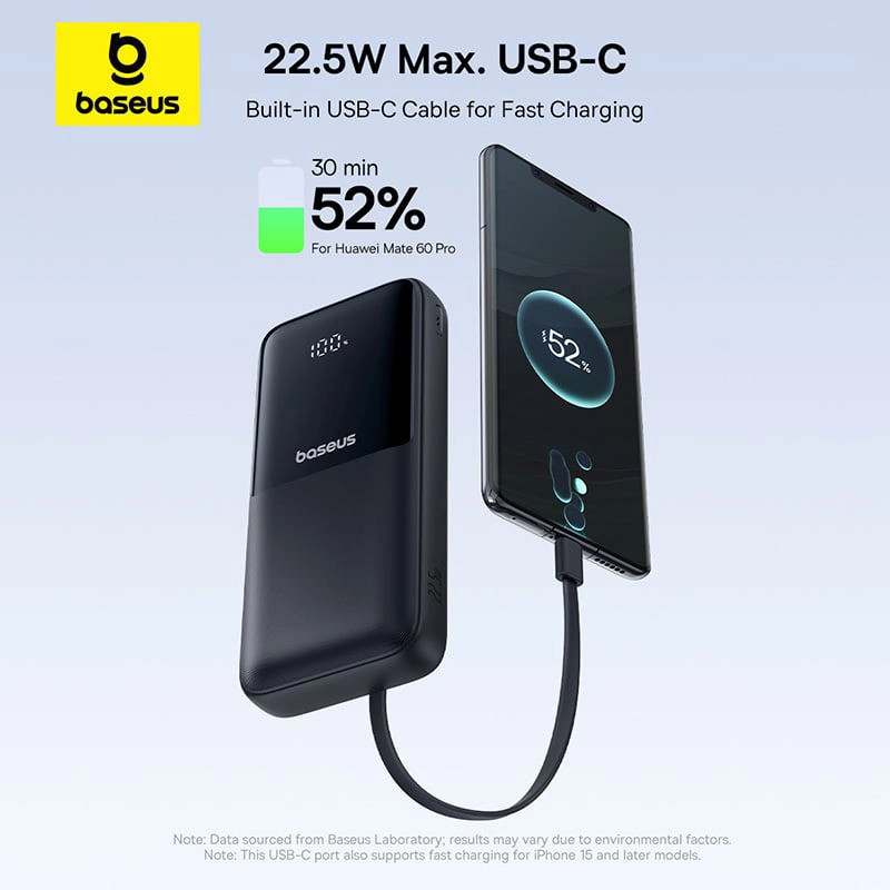 پاوربانک 22.5 وات بیسوس مدل  LIPOW PPJP312 ظرفیت 20000 میلی آمپر ساعت به همراه کابل usb-c و لایتنینگ