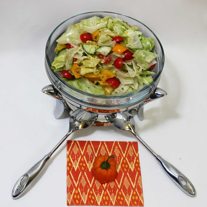 سوفله‌خوری راکلند مدل salad-4 ظرفیت 4 لیتر، ظرف پیرکس نسوز جداشونده، استیل ضدزنگ براق، دارای جای وارمر و قاشق و چنگال سرو سالاد