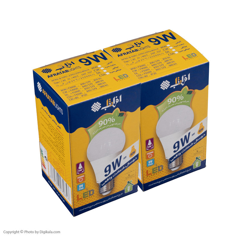لامپ ال ای دی 9 وات افراتاب مدل AF-B-0901-9W پایه E27 بسته دو عددی