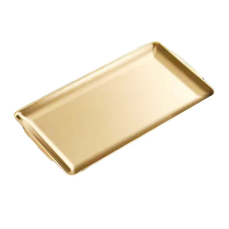 سینی سرو استیل مستطیل 2 دسته کوچک کد 3216، ابعاد 32×16، گنجایش 6 فنجان چای، مناسب سرو دسر و شیرینی و فینگرفود، شستشو با دست