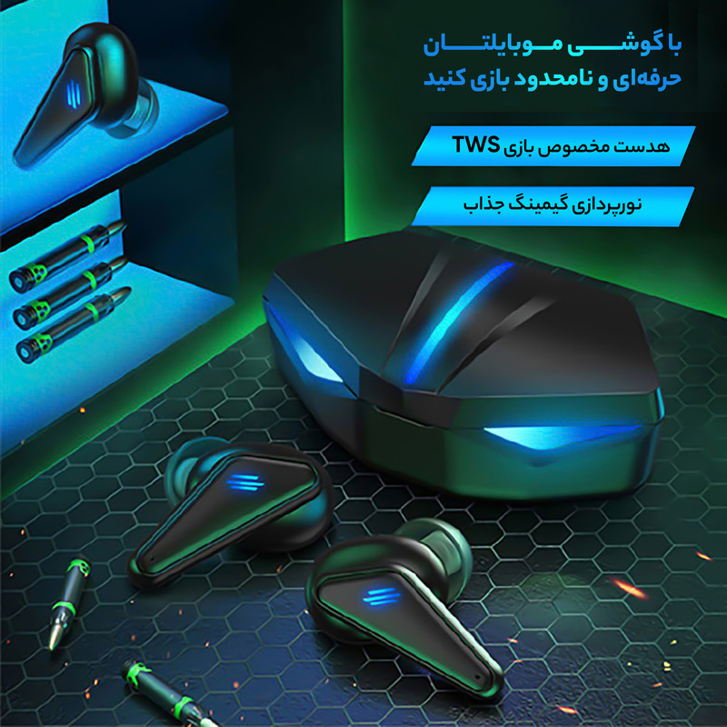 هدفون بلوتوثی مدل K55 بدون نویز کنسلینگ، درگاه شارژ USB Type-C، پشتیبانی از فرمان لمسی، دارای سه میکروفون، مقاومت در برابر رطوبت و عرق
