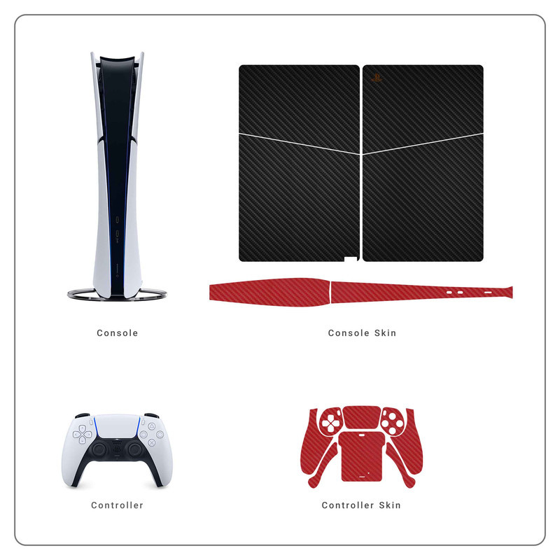 برچسب کنسول و دسته بازی PS5 Slim Digital Edition ماهوت مدل Matte Black_Matte Warm Red
