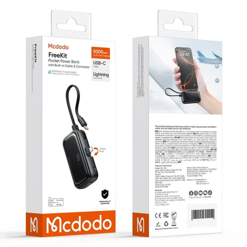 پاوربانک مک دودو مدل MC-7800 ظرفیت 5000 میلی‌آمپر ساعت به همراه کابل تبدیل USB-C