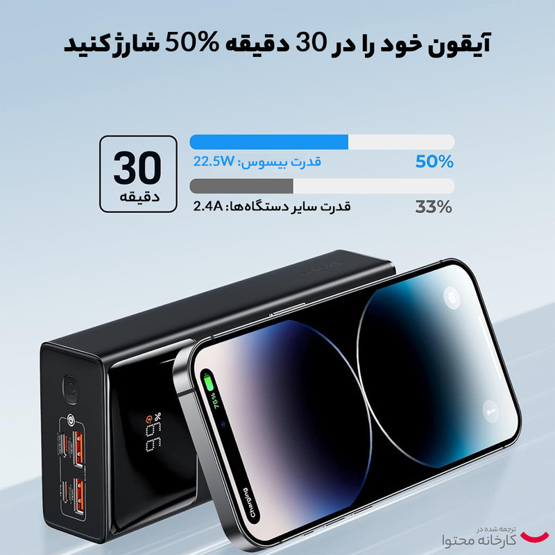 پاوربانک بیسوس مدل STAR-LORD-P10022905213-30W ظرفیت 30000 میلی آمپر ساعت