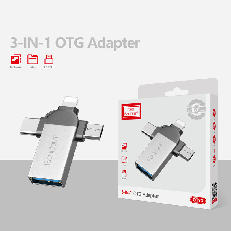 مبدل USB OTG به microUSB  لایتنینگ  USB-C ارلدام مدل ET-OT93