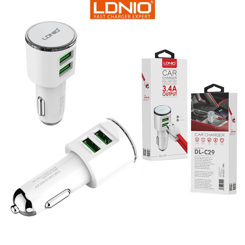 شارژر فندکی الدینیو مدل DL-C29 به همراه کابل تبدیل microUSB