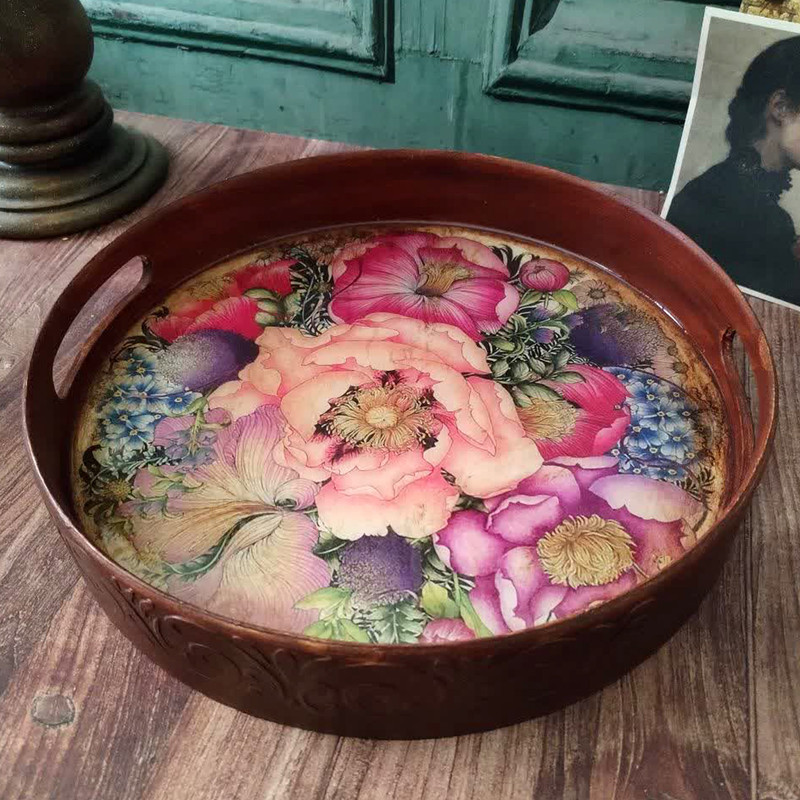 سینی دسته دار مدل باغ گلها سایز 29*29 سانتی متر