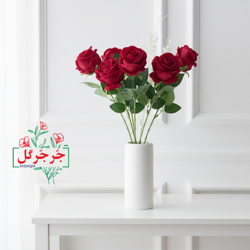 گل مصنوعی جُرجُرگل مدل شاخه رز مینیاتور بسته 3 عددی