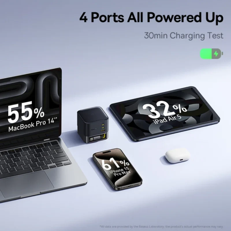 شارژر رومیزی 100 وات 3 پورت بیسوس مدل  100W Super GaN  به همراه کابل  USB-C