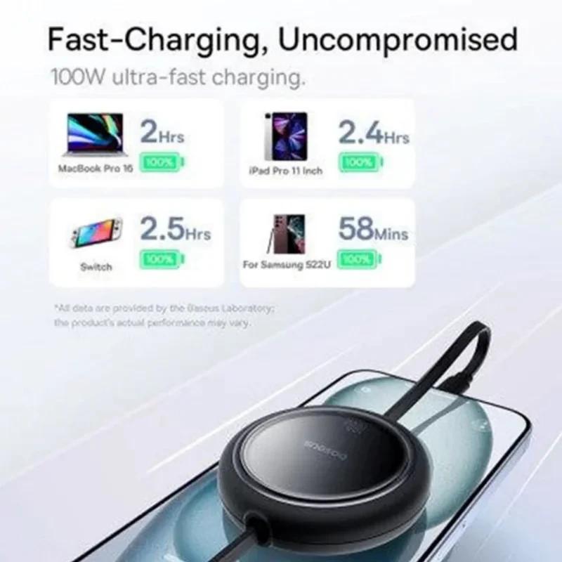 کابل USB-C  بیسوس مدل Free2Draw Mini Retractable 100W طول 1 متر