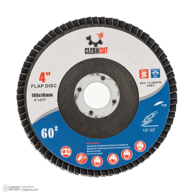 سنباده فلاپ دیسک کلین کات مدل 100mm-16-60 بسته 10 عددی