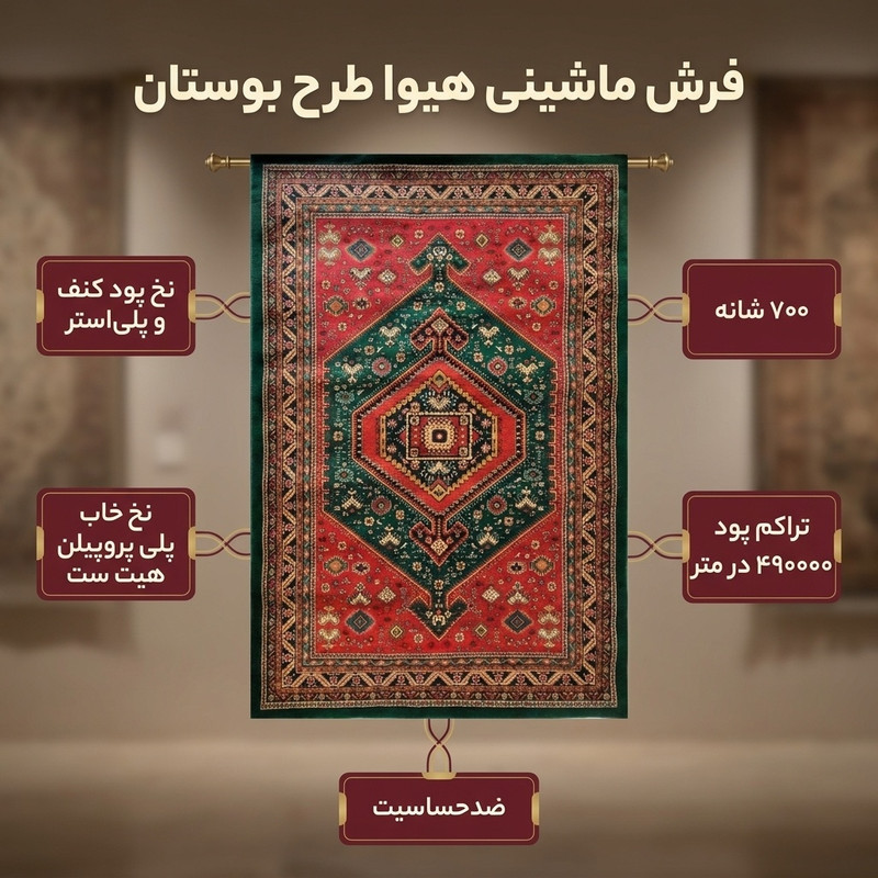 فرش ماشینی هیوا طرح بوستان کد 524 زمینه سبز