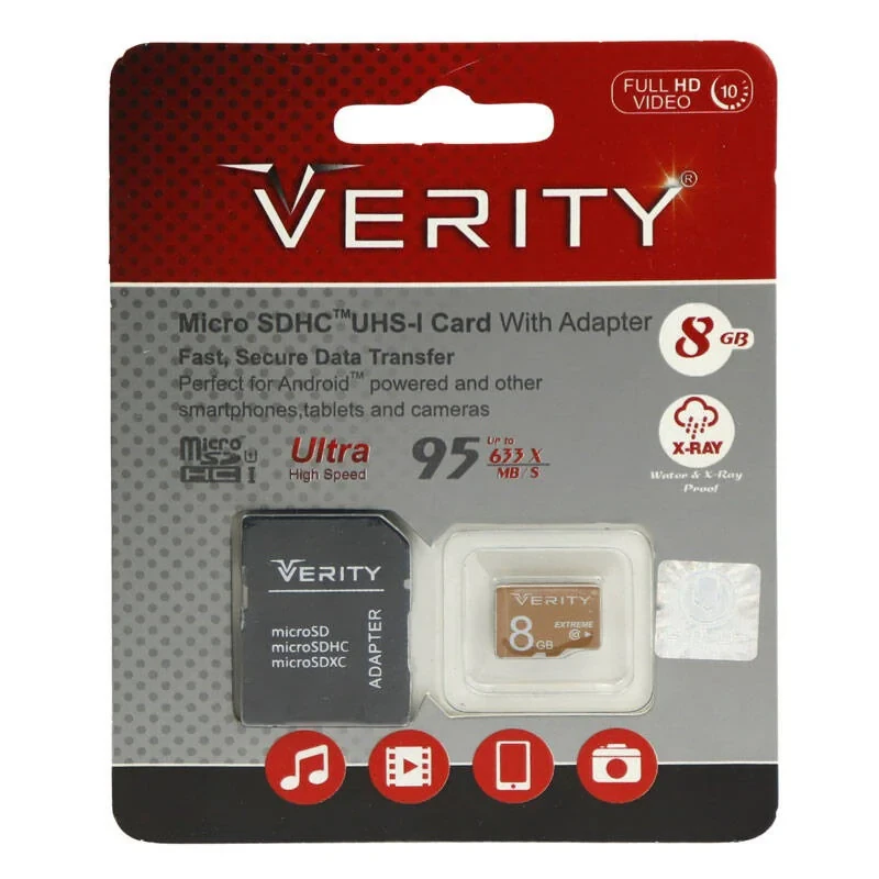 کارت حافظه microSDHC وریتی مدل Ultra کلاس 10 استاندارد UHS-I U1 سرعت 95MBps همراه با آداپتور SD ظرفیت 8 گیگابایت