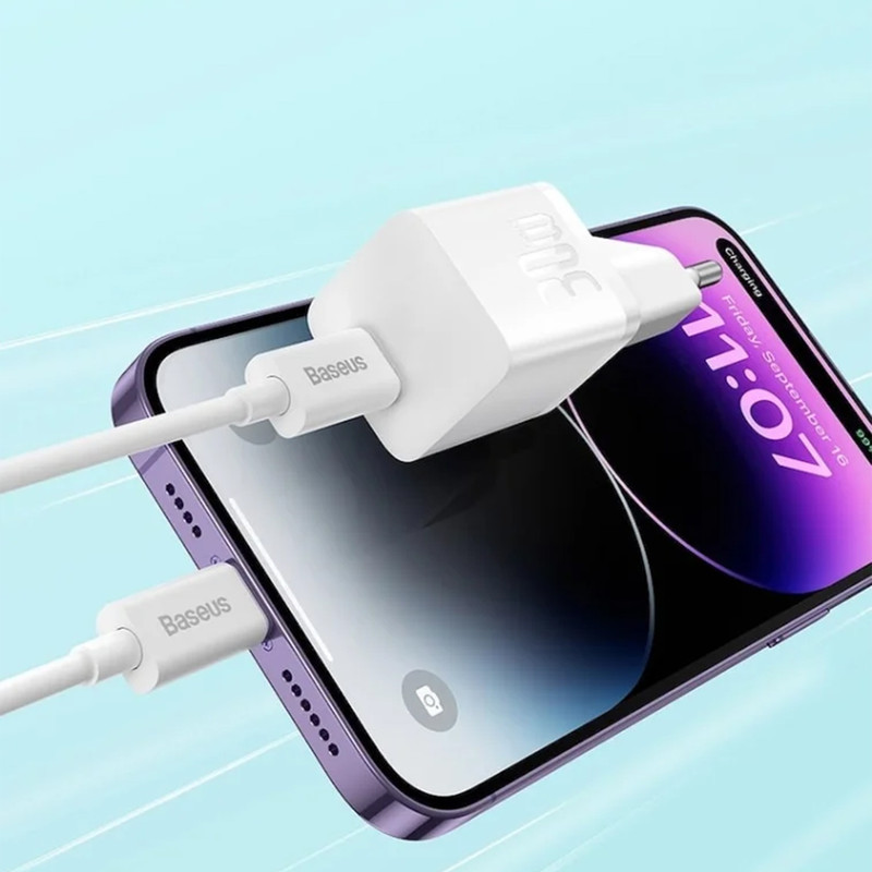شارژر دیواری 30 وات بیسوس مدل GAN5 mini 30W به همراه کابل تبدیل USB-C