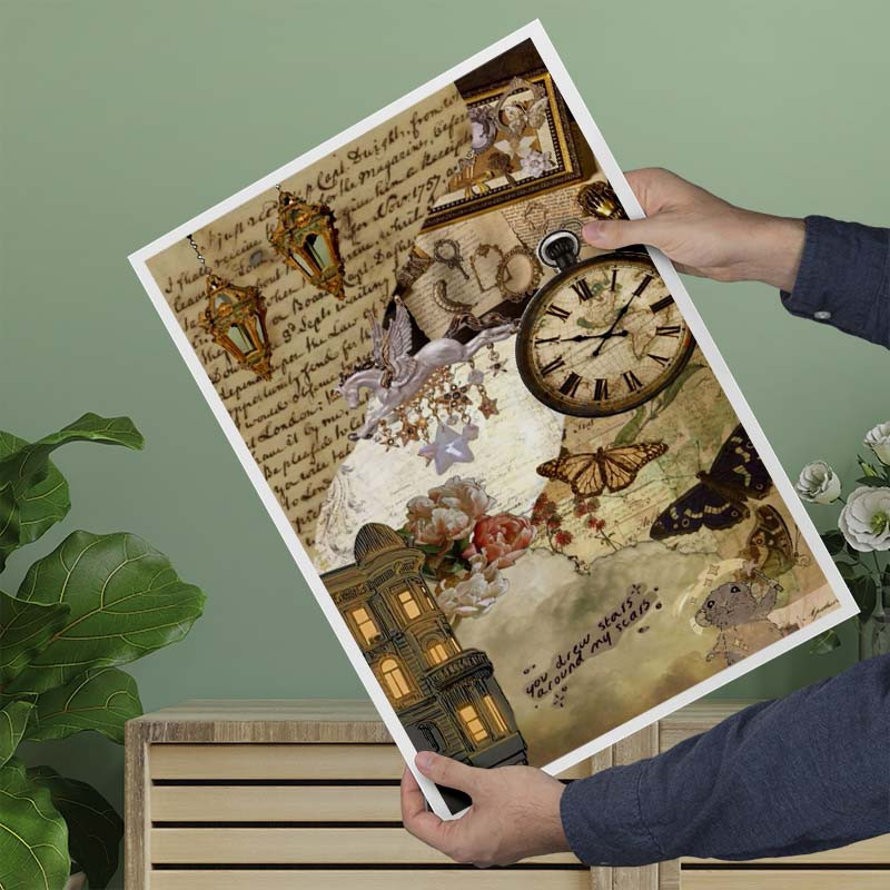 پوستر کارنيکا طرح وینتج اسکرپ بوک Vintage Scrapbook کد 59620 مجموعه 8 عددی