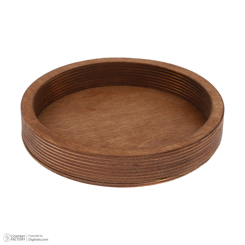 سینی سرو چوبی دایره‌ای مجموعه 5 عددی، مناسب پذیرایی و اردوخوری، سایز 12 تا 28 سانتی‌متر، ارتفاع 3.5 سانتی‌متر، بدون امکان شستشو