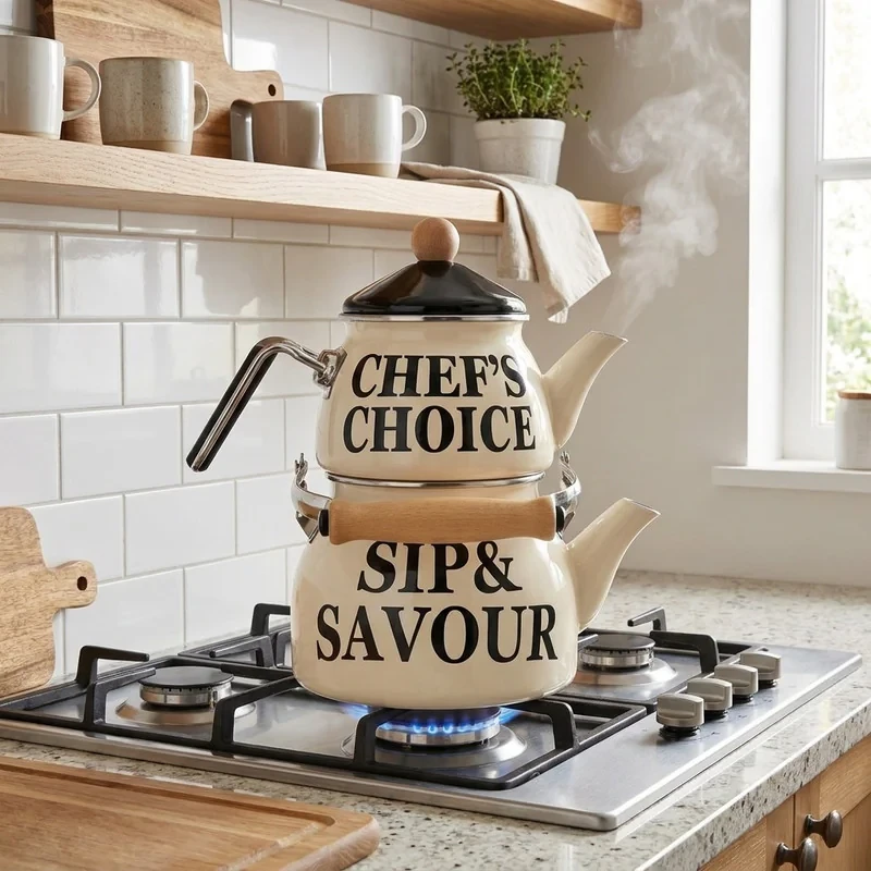 ست کتری و قوری شاهین مدل CHEF گنجایش کتری 2.1 لیتر و گنجایش قوری 1.1 لیتر