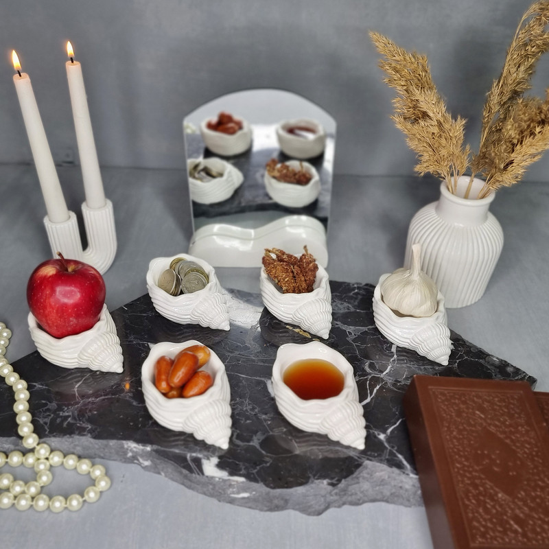 مجموعه ظروف هفت سین 9 پارچه مدل صدف گوش ماهی
