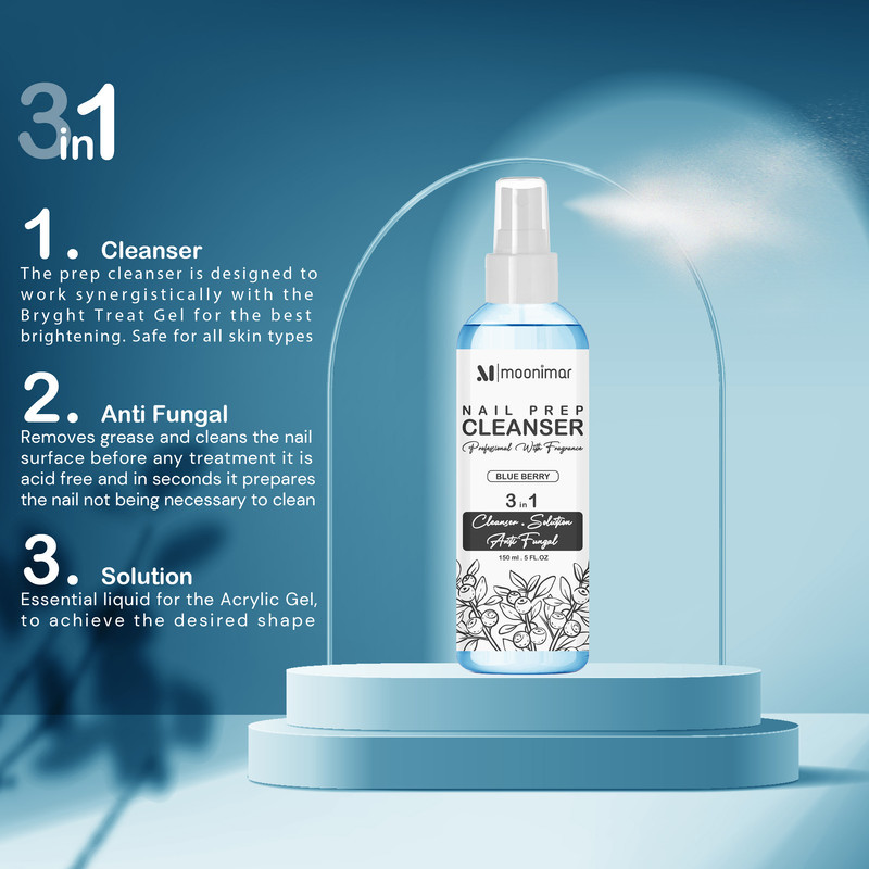 کلینزر کاشت ناخن مونیمار مدل Blue Berry حجم 150 میلی لیتر